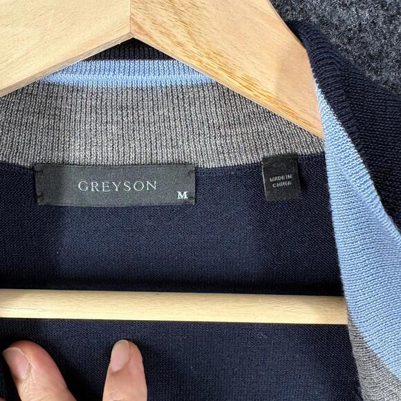 Greyson Sweater Pullover Men M Medium Blue Wool Knit Long Sleeve Zipper Solid - Picture 4 of 6